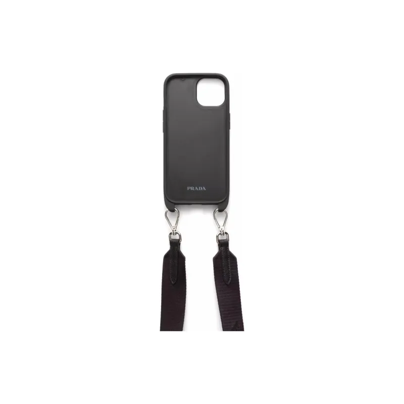 PRADA Calfskin Material Adjustable Detachable Strap Phone Cases Compatibility With IPhone 15 Ma Solid Color-1