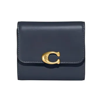 COACH Bandit Cow Leather Card Holder Wallet Women's Dark Blue