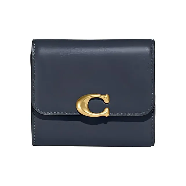 COACH Bandit Cow Leather Card Holder Wallet Women's Dark Blue-0
