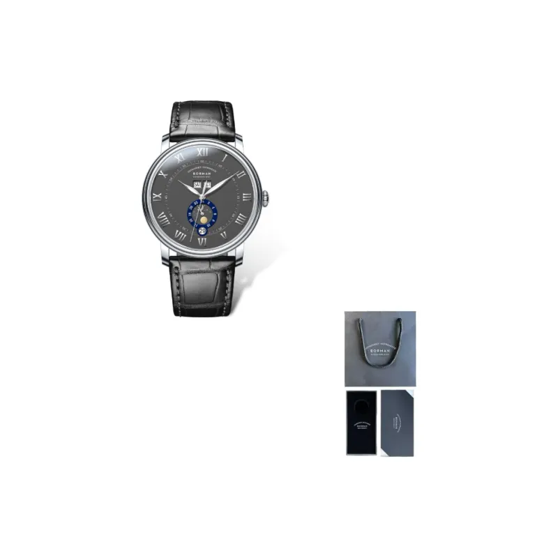 BORMAN Mechanical Movement Cowhide Strap Watch Men's Watches White Dial-3