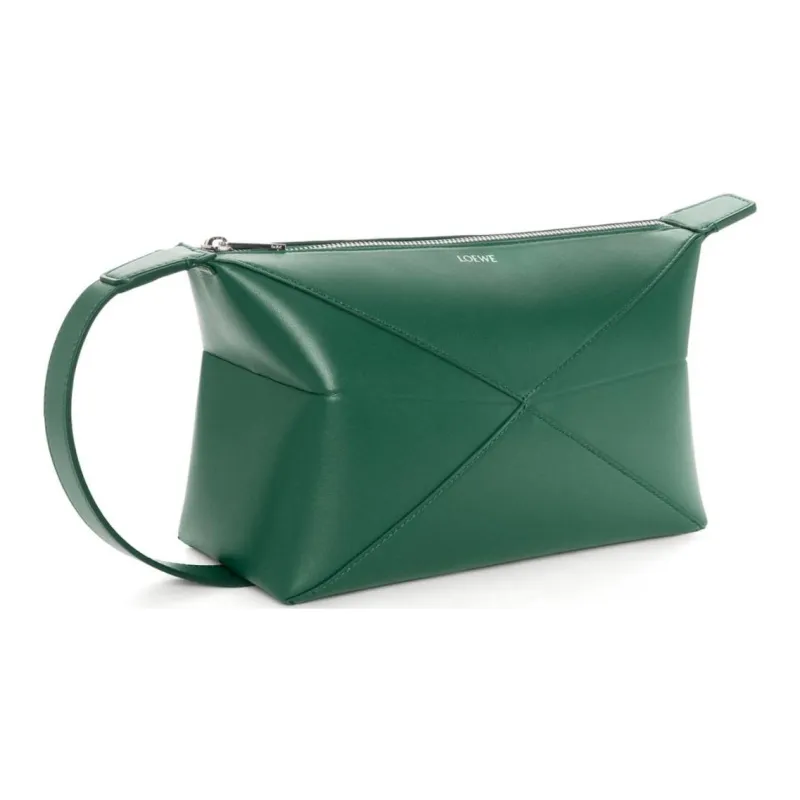 LOEWE Puzzle Fold Shiny Calfskin Toiletry Bag Men's Green-1
