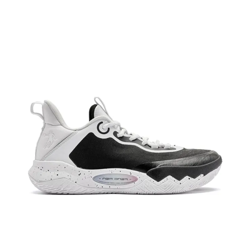 QIAODAN Wind Blade 4 TEAM Slip Resistant Low Top Basketball Shoes Men's White Black-1
