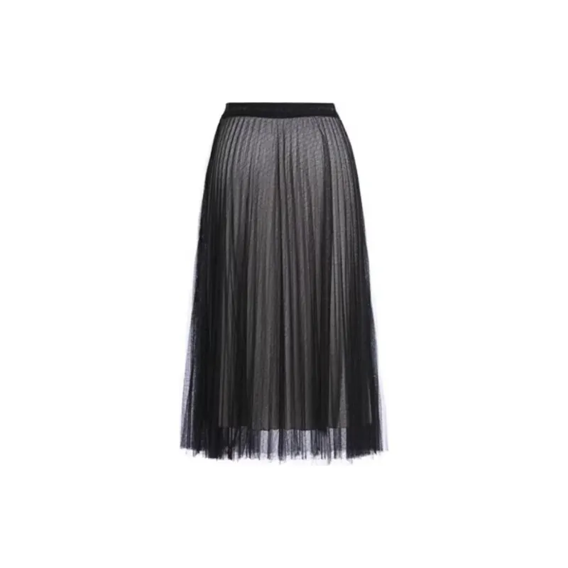 QIAOWANNI Casual Long Skirts Women's Hazy Gold Thread Mesh-1