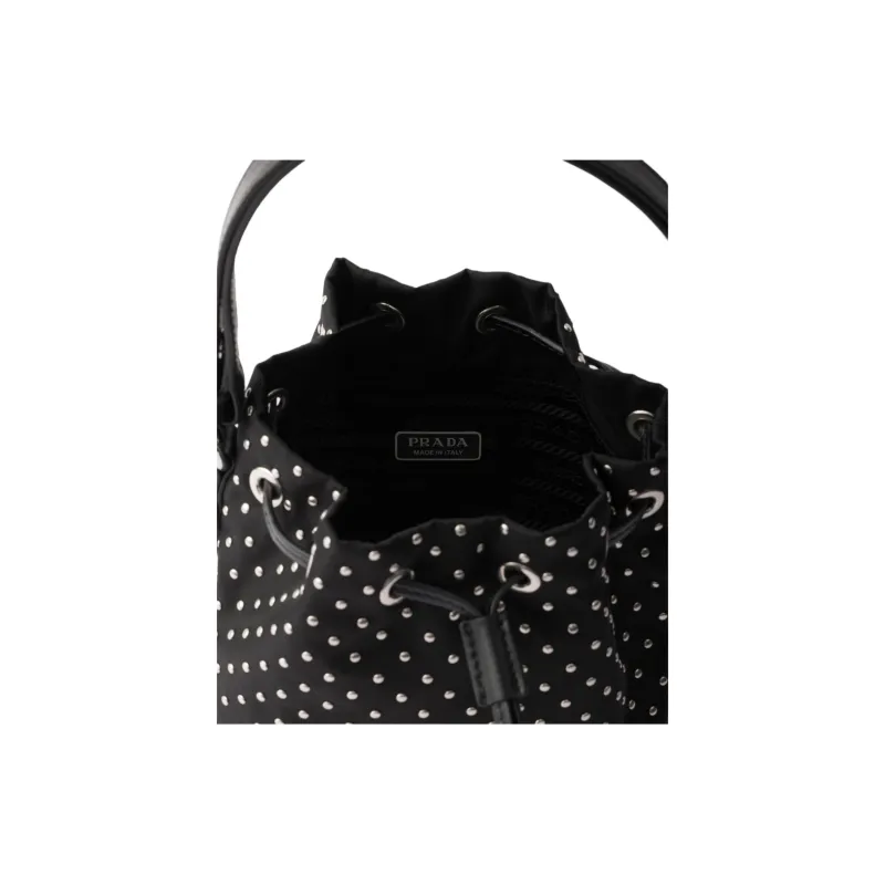 PRADA Re-Nylon Fabric Bucket Bag Crossbody Handbag Mini Women's Black-4