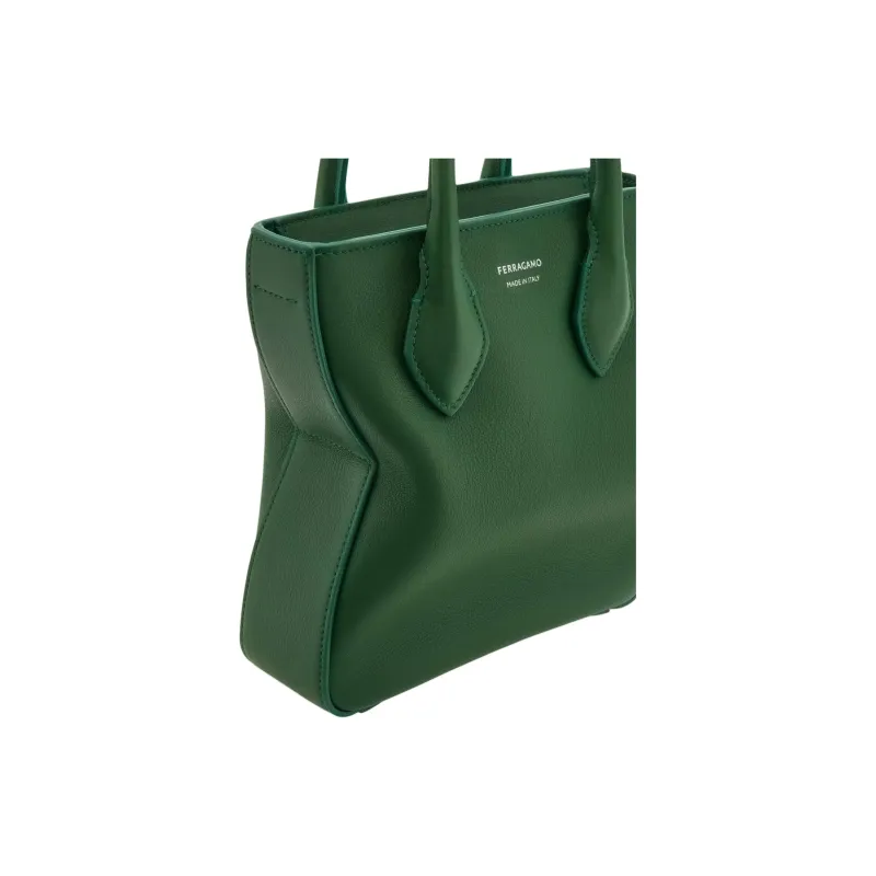 FERRAGAMO Calfskin Tote Bag Shopping Bag Shoulder Bag Crossbody Bag Handbag Mini Men's Forest Green-4