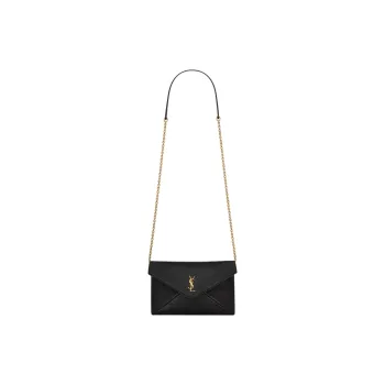 SAINT LAURENT Sheepskin One Shoulder Crossbody Clutches Women's Black