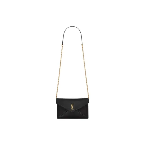 SAINT LAURENT Sheepskin One Shoulder Crossbody Clutches Women's Black