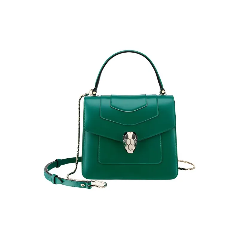 BVLGARI Serpenti Forever Cow Leather Handbag Small Size Women's Green-0