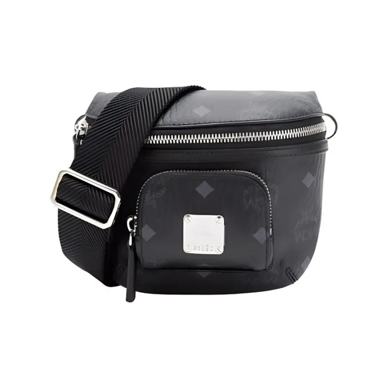 MCM Klassik Visetos Leather With Fabric Shoulder Bag, Crossbody Bag Extra Mini Women's Black-0