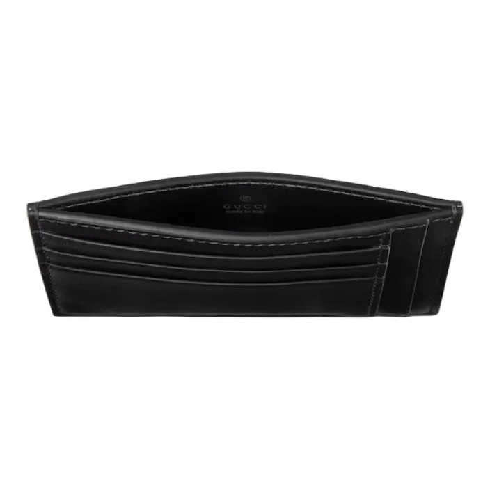 GUCCI Grained Leather Card Holder Large Size Men's Dark Gray & Black-2