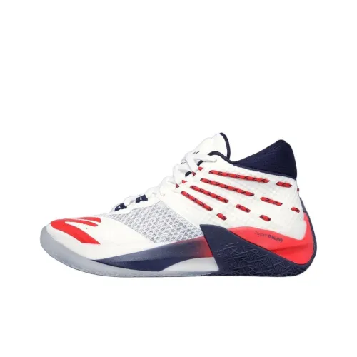 Skechers SKX Anti-Slip Wear-Resistant Mid-Top Basketball Shoes Unisex White Red