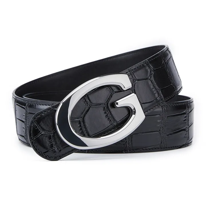 Jeccieziio Cow Leather Leather Belts Men's Black/Coffee Width: 3.8cm-1