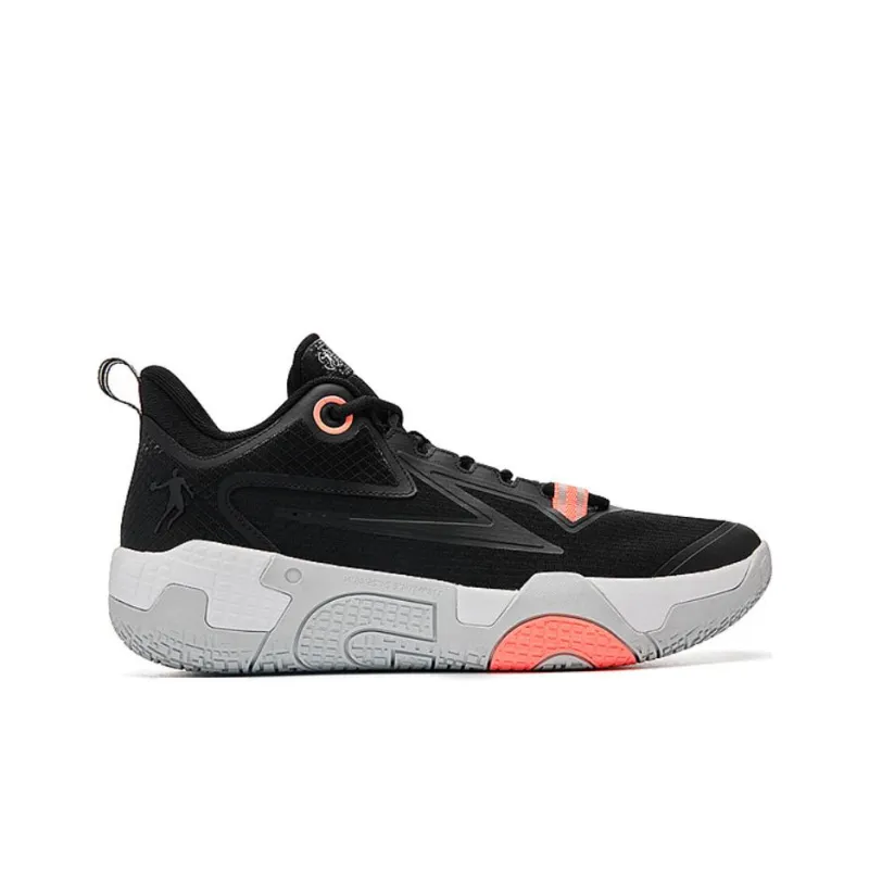QIAODAN Cushioning Anti Slip Wear Resistant Breathability High Top Cushioning Basketball Shoes Men's Black Gray Pink-1