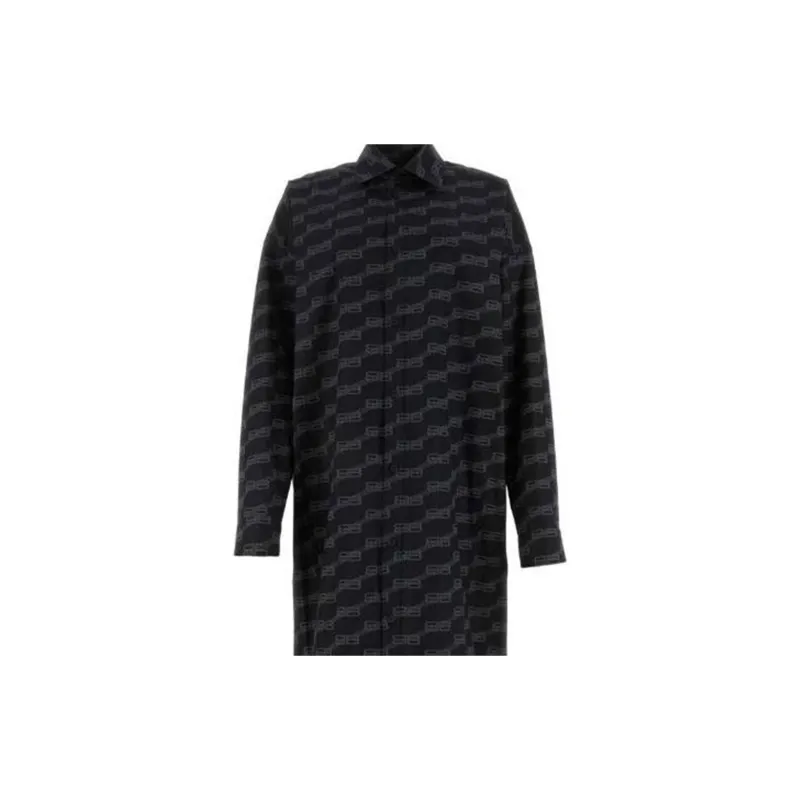 Balenciaga All Over Logo Printed Poplin Shirt Dress-4