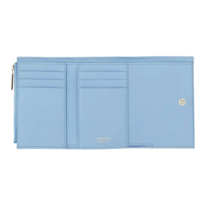 FERRAGAMO GANCINI Calfskin Wallet Women's Light Purple Sky Blue-3
