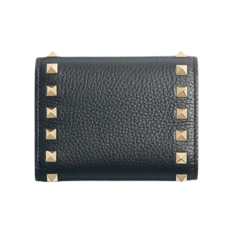 Valentino ROCKSTUD Grained Calfskin Wallet Women's Black-2