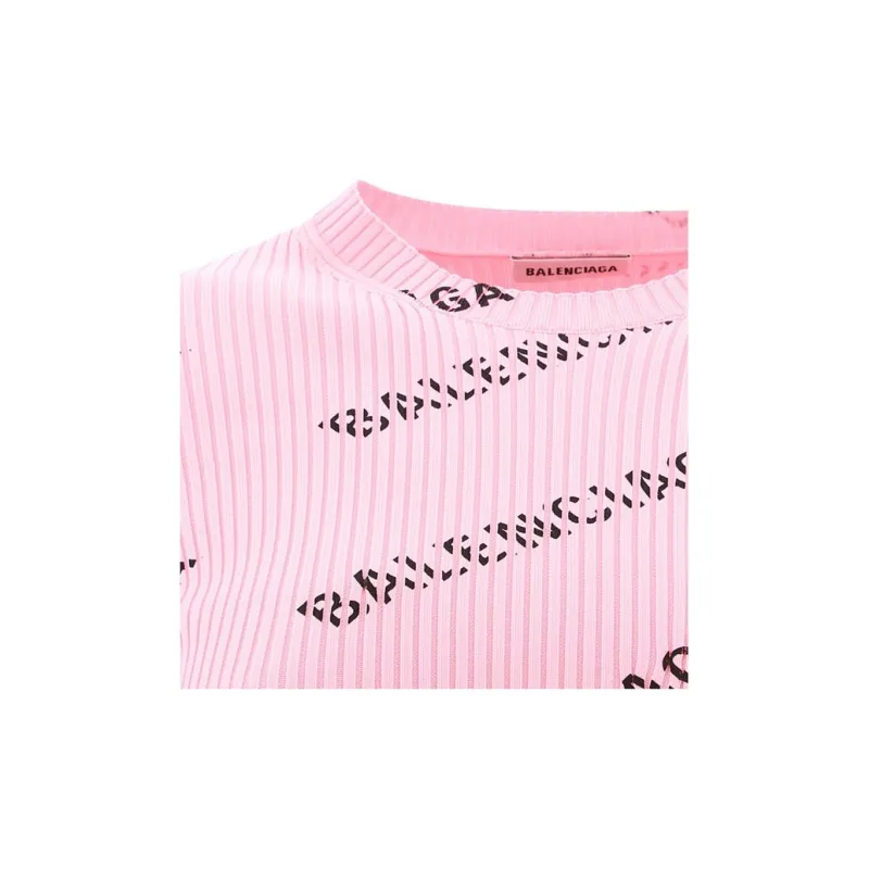 Balenciaga Printed Ribbed Knit Sweater Pink-3