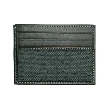 COACH Card Case Jacquard With Calfskin Coin Purses Card Holders Men's Green