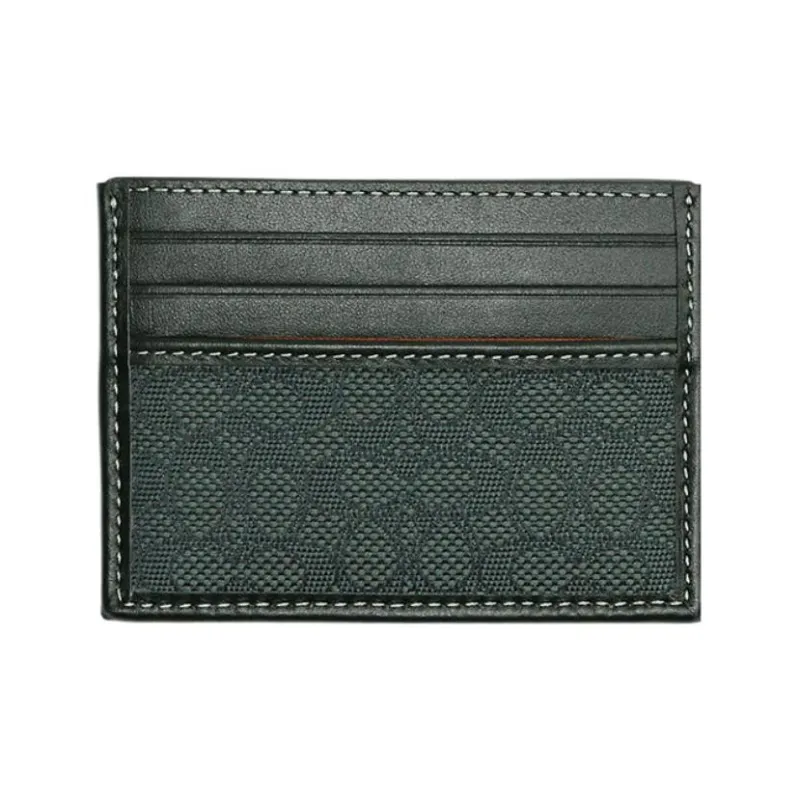 COACH Card Case Jacquard With Calfskin Coin Purses Card Holders Men's Green-0