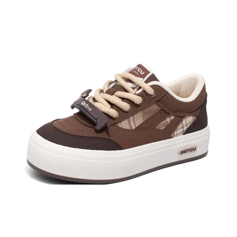 NSTCU Low Top Skateboard Shoes Women's Beige Brown-1