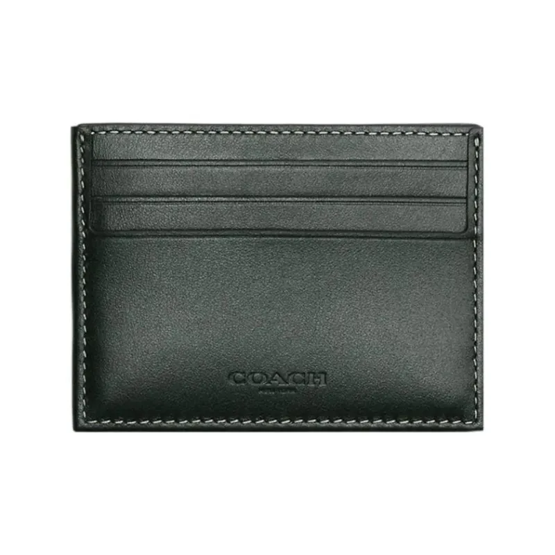 COACH Card Case Jacquard With Calfskin Coin Purses Card Holders Men's Green-1