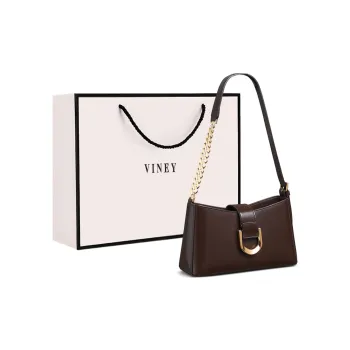 VINEY Cow Leather Patchwork Synthetic Leather Shoulder Bag Crescent Bag Regular Women's Wine Coffee