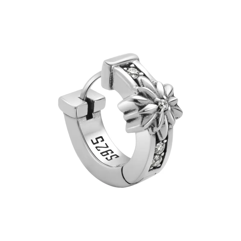 ROCK&RIDE 925 Sterling Silver With White Zircon Inlaid Earrings Unisex-1