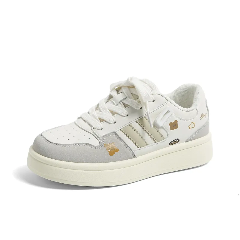 HUANQIU Anti Slip Wear Resistant Low Top Skateboard Shoes Women's Greige-2