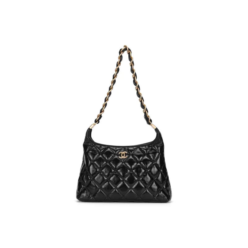 CHANEL Polished Lambskin Hobo Hippie Bag, Handbag, Shoulder Bag Tubas Women's Black-0