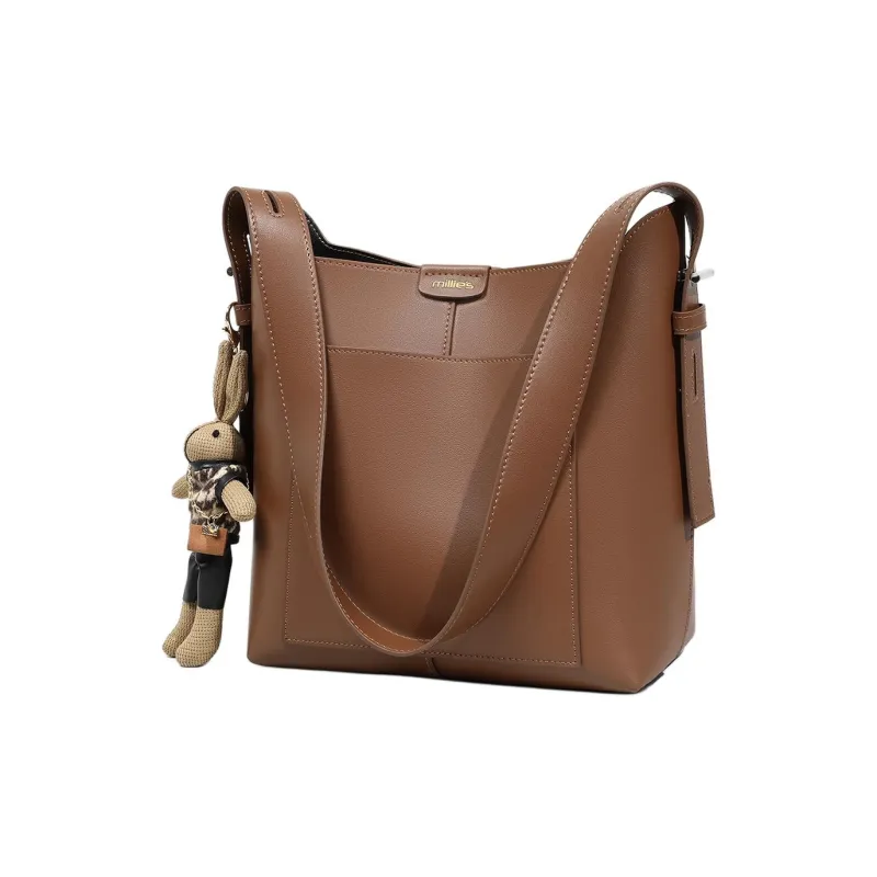 MILLIE'S Cow Leather With Synthetic Leather Shoulder Bag, Crossbody Bag Tote Tubas Women's Caramel-3