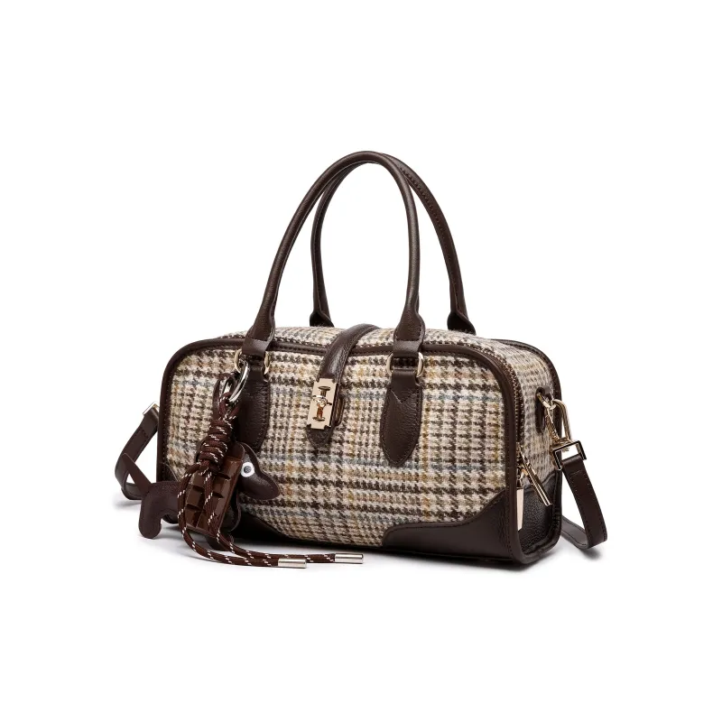 FAIRWHALE Cow Leather With Wool Crossbody Handbags Women's Coffee-1