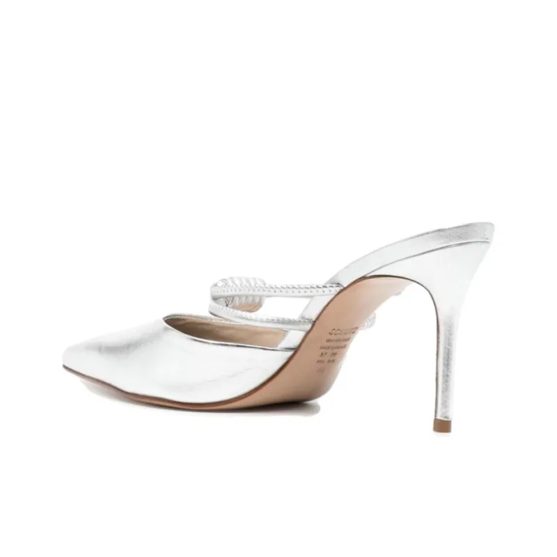 Schutz Wrap-toe Slippers Women's Silver-3