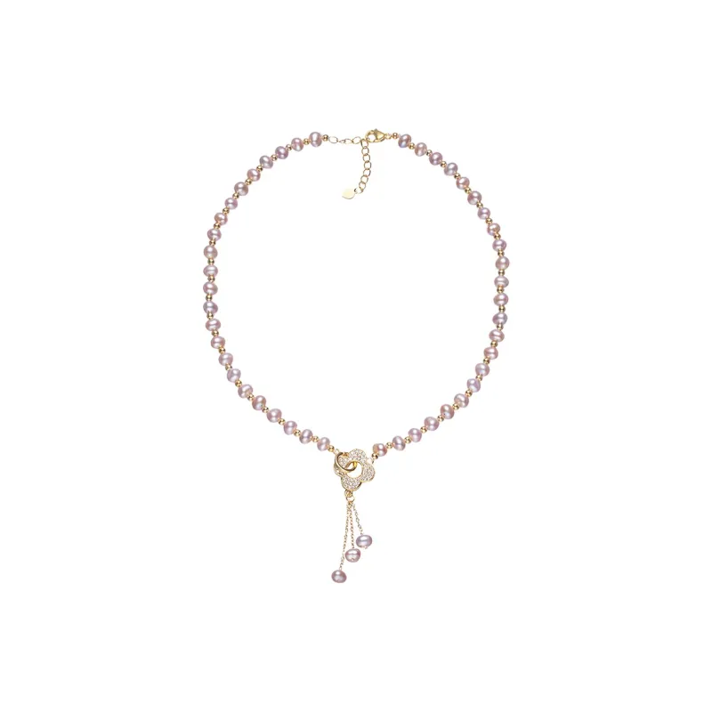 ZHENZHUAOMI Freshwater Pearl Necklaces Women's Pink Purple-0