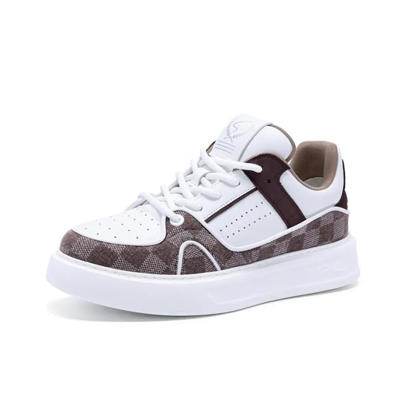 Satchi Slip Resistant Cushioning Wear Resistant Breathable Height Increasing Low Top Skateboard Shoes Men's Coffee-1