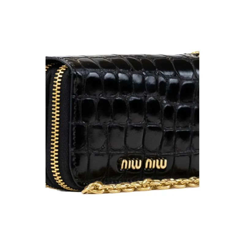MIU MIU Cow Leather Card Clip Wallets Unisex Black-4