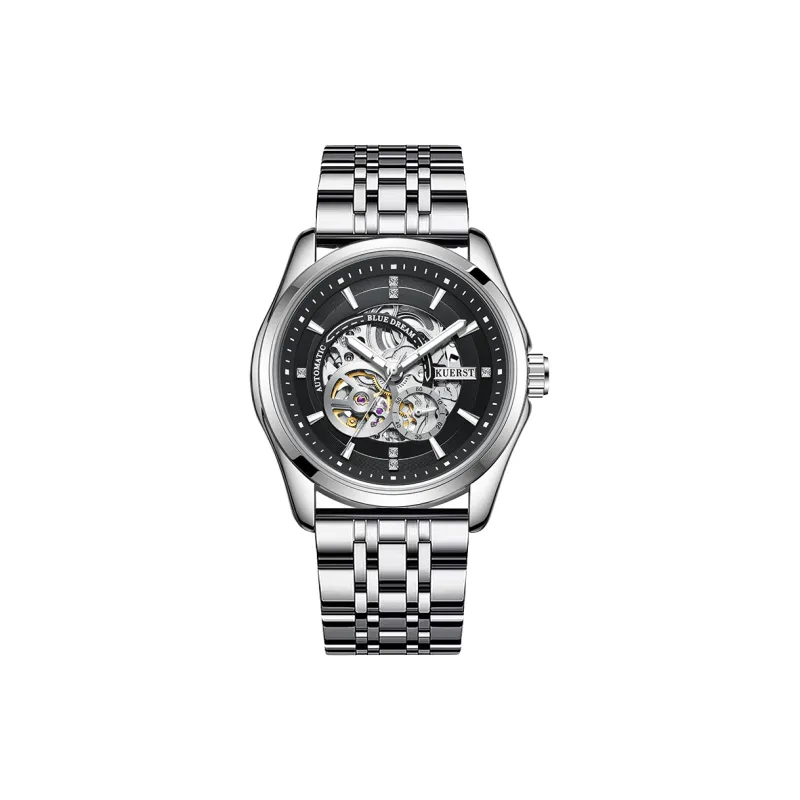 KUERST Automatic Mechanical Movement Steel Strap Watch Men's Watches Cut Out Dial-10