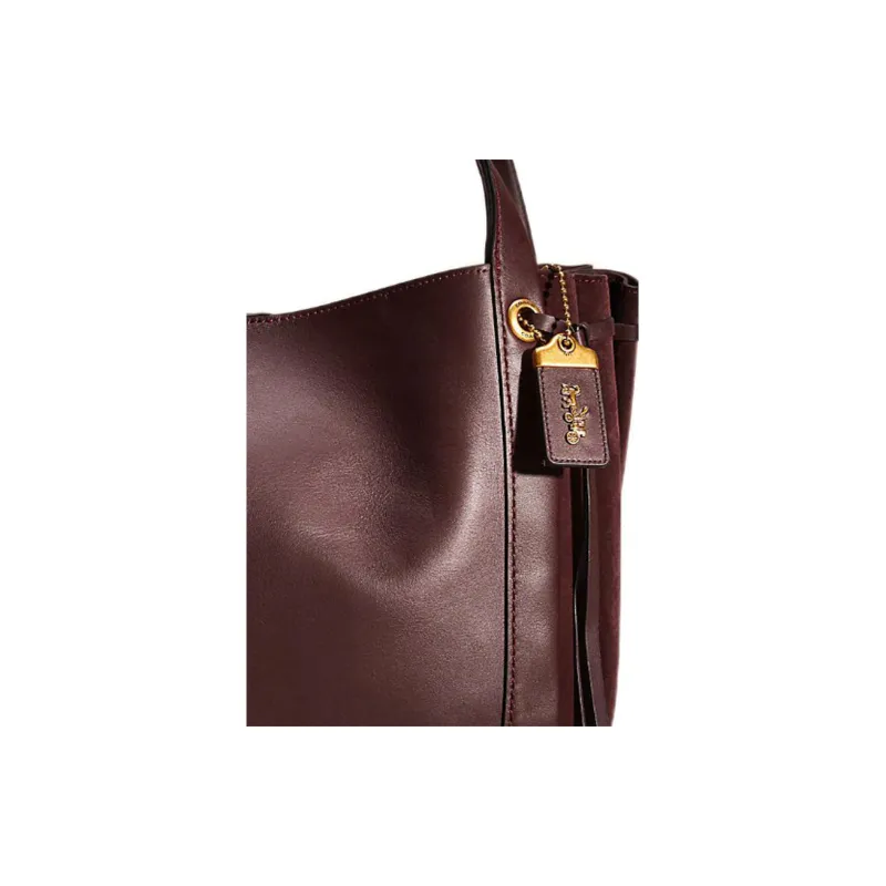 COACH Harmony Glove Tanned Leather With Suede Accents One Shoulder Handbags Large Size Women's Ox Blood Red-1