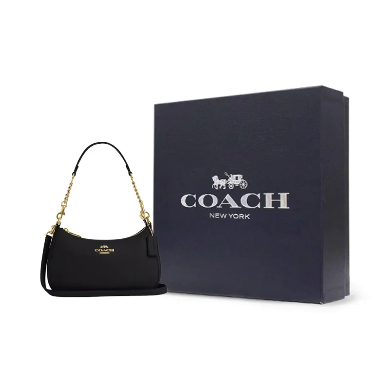 COACH Pebbled Leather Crossbody Handbag, Shoulder Bag Medium Size Women's Black-7