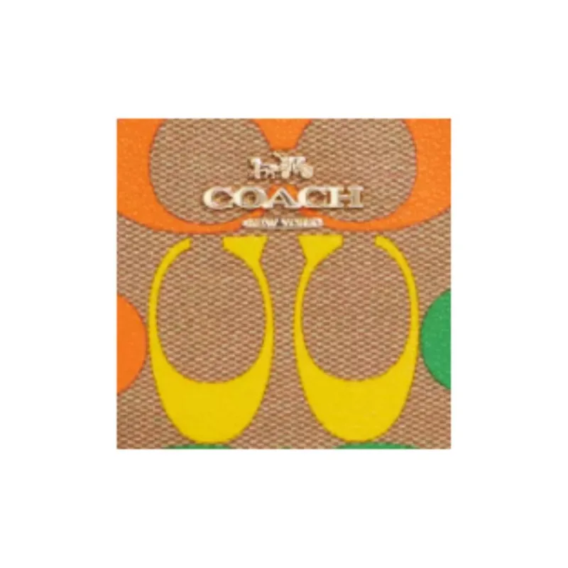 COACH Corner Zip Canvas With Leather Clutch Coin Purse Wrist Bag Women's Khaki With Rainbow Monogram-2