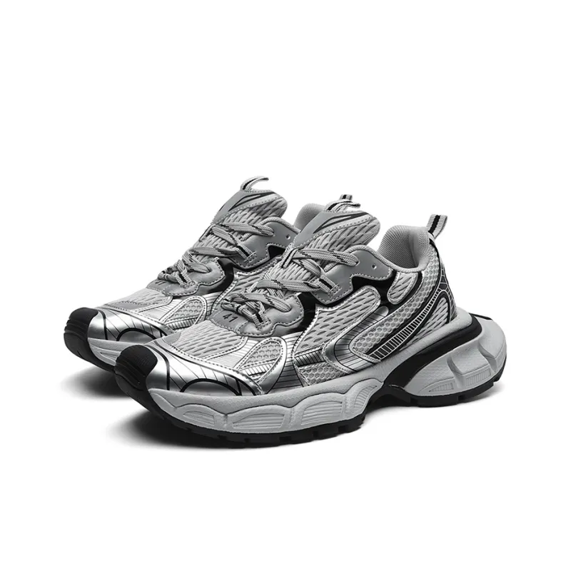 Hong Kong Meng Anti-Slip And Wear-Resistant Height Increasing Low-Top Chunky Sneakers Unisex Silver-3