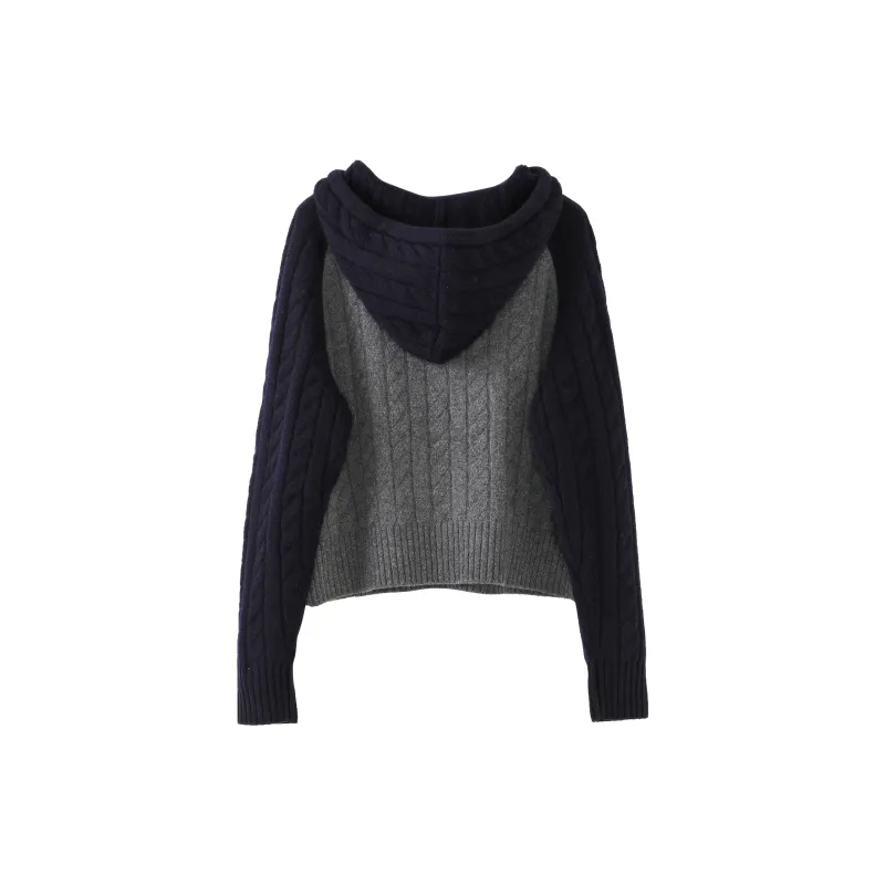 Fstudio Korean Style Fall And Winter Petite Patchwork Hooded Commute 100 Wool Knitwear Women's Coffee-7