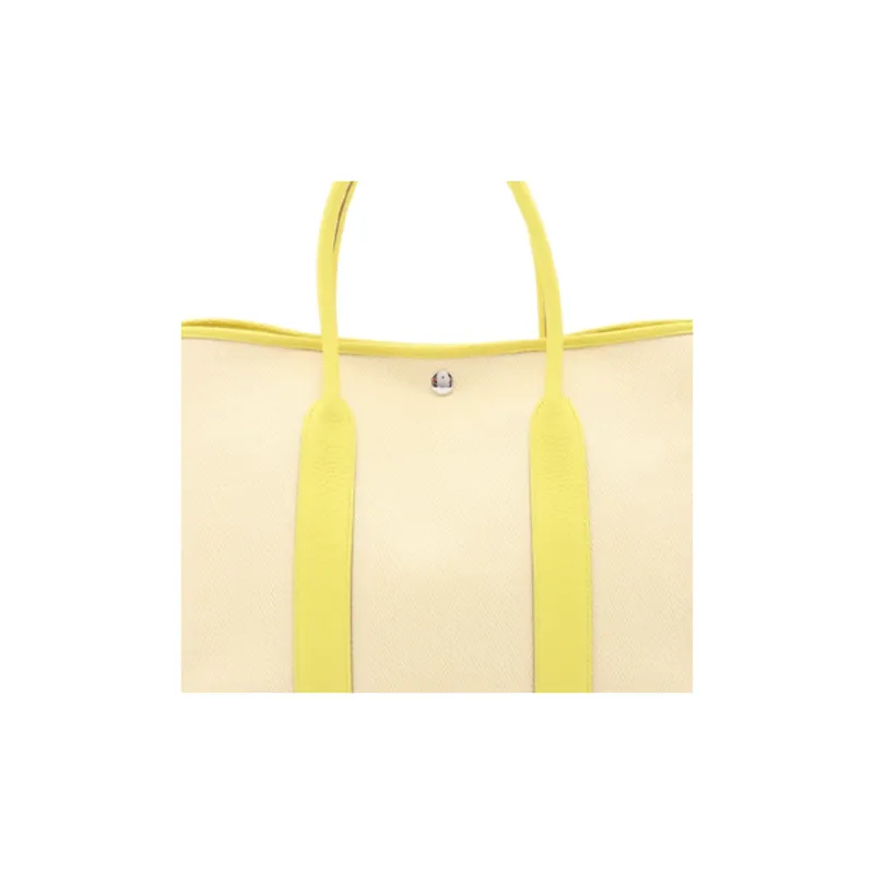 HERMES Garden Party Cow Leather Canvas Garden Bag Shoulder Bag Handbag Women's Beige/Yellow-1