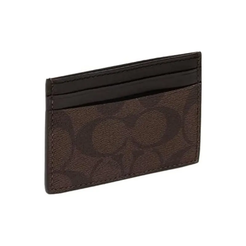 COACH Card Case Coated Canvas With Leather Clutch Coin Purse Card Holder Women's Brown & Black-1