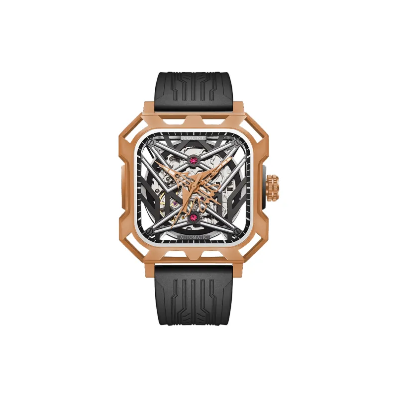 AOUKE Mechanical Movement Silicone Strap Watch Men's Watches Cut Out Dial-21