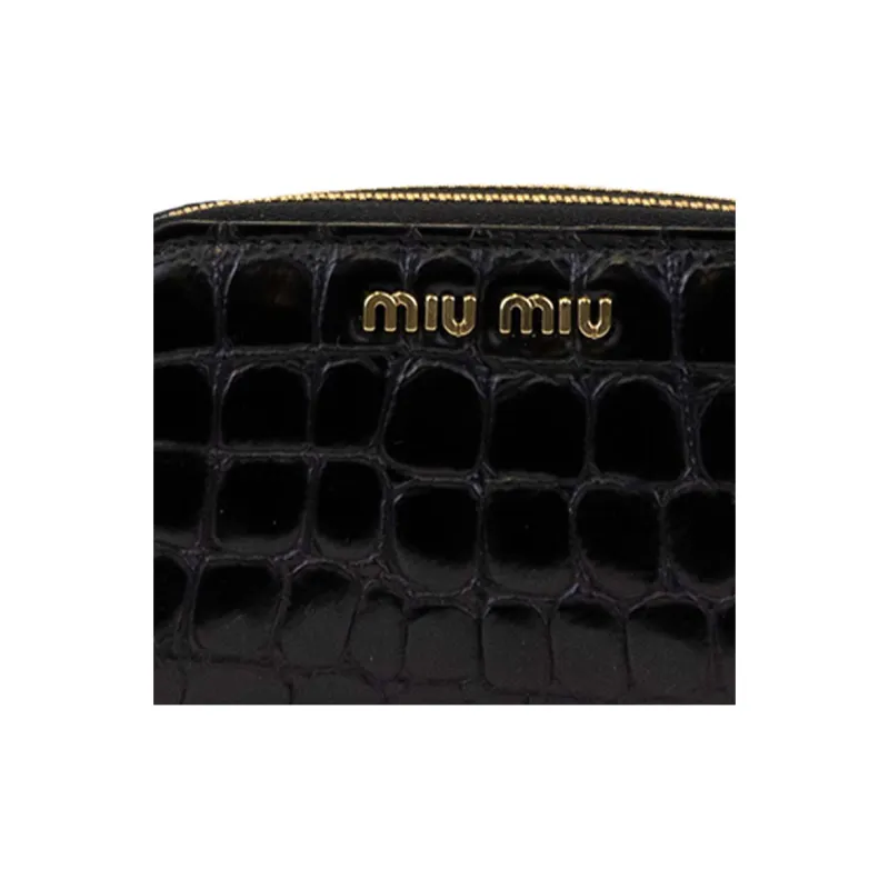 MIU MIU Cow Leather Card Clip Wallets Unisex Black-3