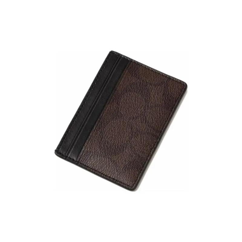 COACH Card Case Coated Canvas With Leather Clutch Coin Purse Card Holder Women's Brown & Black-4