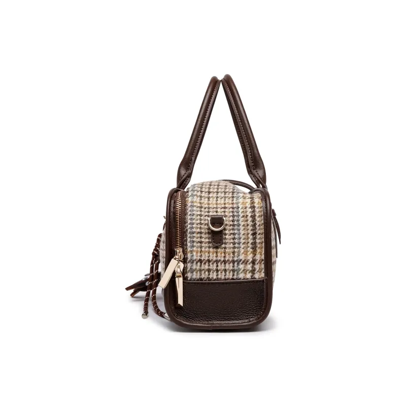 FAIRWHALE Cow Leather With Wool Crossbody Handbags Women's Coffee-2