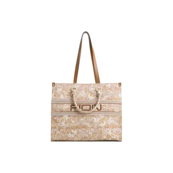 FION Fabric Tote Bag Shopping Bag Shoulder Bag Handbag Large Size Women's Khaki