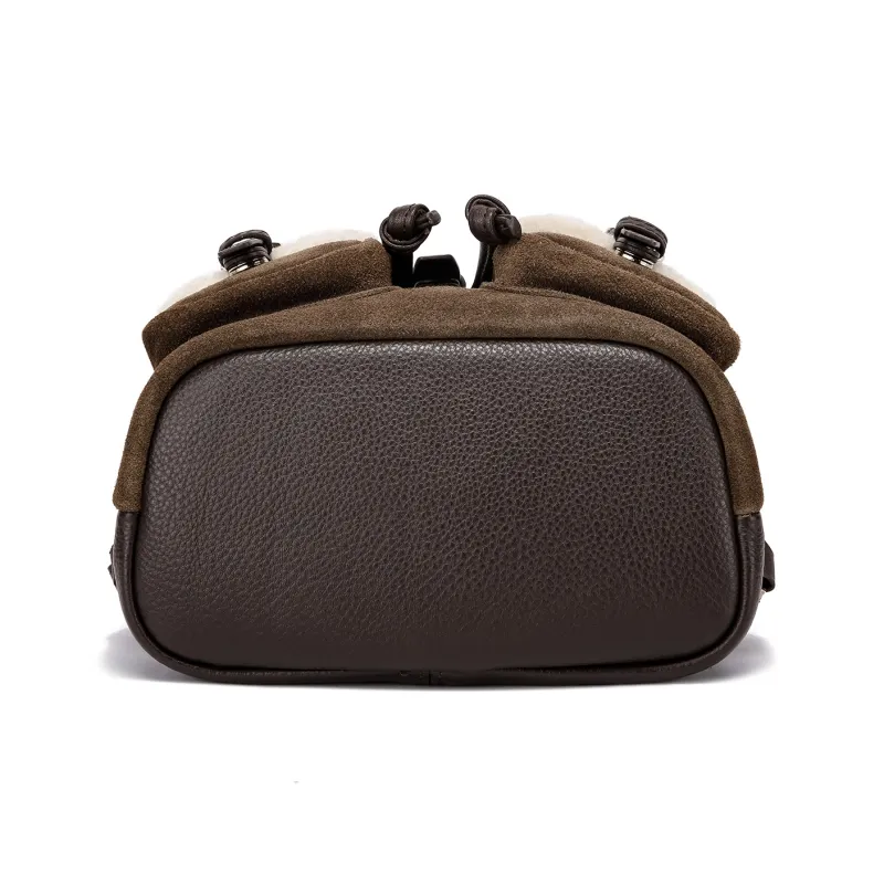 FAIRWHALE Nubuck With Lambswool And Cow Leather Backpack Regular Women's Coffee-4