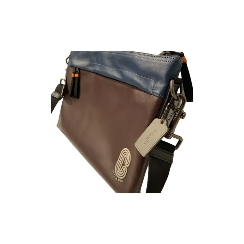 COACH Edge Cow Leather Messenger Bag Briefcase Shoulder Bag Crossbody Bag Men's Dark Red Aegean Sea Multicolor-1